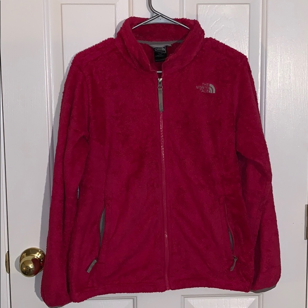 Fuzzy pink North Face jacket